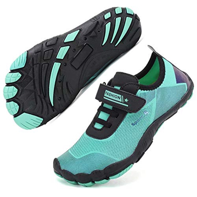 Zapatos de Agua Niño Niñ Escarpines de Playa Secado Rápido Deportes Acuáticos Zapatillas Antideslizante Transpirable Shoes（Geometría Turquesa, 35 EU）