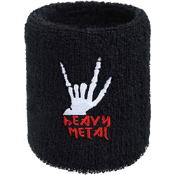 Heavy Metal - Muñequera bordada y absorbente, tejido de rizo duro, color negro precio