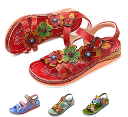 gracosy Sandalias Cuero Planas Verano Mujer Estilo Bohemia Zapatos para Mujer de Dedo Sandalias Talla Grande 37-42 Chanclas Romanas de Mujer Rojo Azul precio
