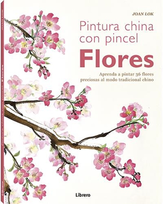 Pintura china con pincel de flores