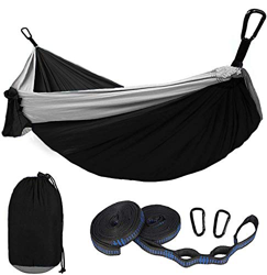 HENG FENG Hamaca para Acampar 270x140cm Tejido de paracaídas de Nailon Ligero portátil para jardín y Viajes al Aire Libre, Camping, Senderismo Gris Os características