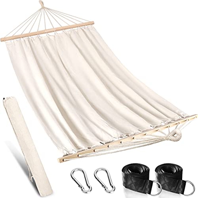 Anyoo Garden Hamaca de Algodón con Barras de Madera de 120 cm Hamaca Individual Compacta Portátil con Bolsa de Viaje Patio al Aire Libre, Carga 200 kg