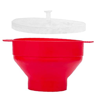 Plegable de Silicona Palomitas de microondas con asa, tazón Plegable, de Color Rojo