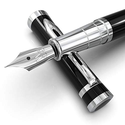 Wordsworth & Black Juego de pluma estilográfica, punta mediana, incluye 6 cartuchos de tinta y convertidor de recarga de tinta, estuche de regalo, bol