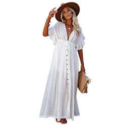 willkey Traje de baño de mujer de playa largo sexy de algodón vestido largo mujer cubre bikini vestido de playa elegante Parei mujer playa Color blanc en oferta
