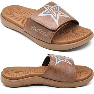 KUAILU Sandalias Hombre Verano Chanclas de Cuero Ajustables Zapatos Deportivo Ortopedicas Comodas Plantillas Piscina Playa Zapatillas Abiertas Marrón 