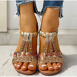 DZQQ Sandalias de Verano para Mujer, Zapatos de cuña con Plataforma Bohemia, Zapatos de Playa de Gladiador de Cristal Roma para Mujer, Banda elástica  en oferta