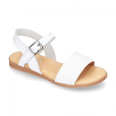 Sandalia Niña Mayor En Piel Con Acabado Glitter. 35 Blanco