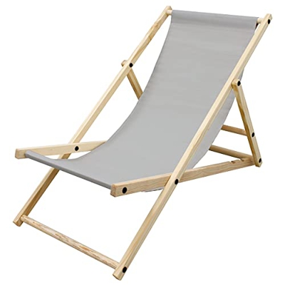 ECD Germany Silla de Playa Madera de Pino 3 Posiciones de Reclinación Plegable Tumbona Tradicional de Sol para Jardín o Balcón Gris Claro Impermeable 