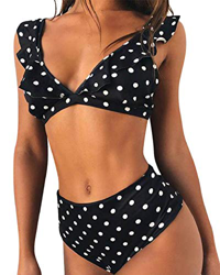 heekpek High Waisted Sexy Bikini Ruffle Cuello en V Conjunto de Bikini Puntos de Ola Traje de Baño Mujer Bañadores de Dos Piezas características