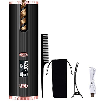 HMEDA Rizador de Pelo Automático Inalámbrico, Rizador de Cabello con Cerámica de Calentamiento Rápido Avanzado,Pantalla LCD y Temporizador, 6 Temperat