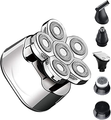 Anself Afeitadora Electrica Hombre 6 en 1, Maquina Afeitar Barba Maquinilla Cortar Pelo de Cabeza Calva, con Cabezales Giratorios 3D, Pantalla LCD, Im