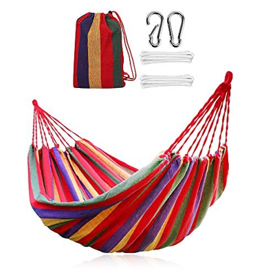 ASANMU Hamaca para Camping, Hamaca Colgantes para Jardín Hamaca de Algodón al Aire Libre Cama Portátil de Lona 300KG Carga Hamaca con Bolsa de Transpo