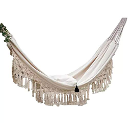 Hamaca doble para 2 personas, hamaca bohemia, 2 x 1,5 m, macramé brasileño con flecos para colgar en interiores en oferta