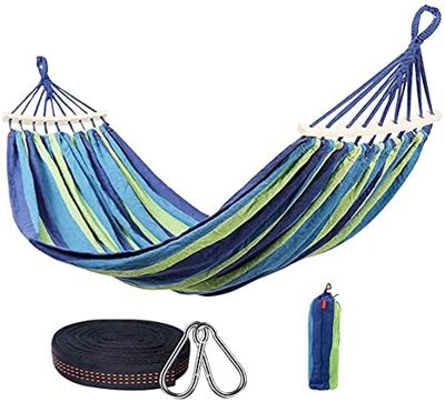 Hamacas de Algodón - 200 x 150 cm, Hamaca de Lona para Jardín al Aire Libre, HOSPAOP Capacidad de 350 Kg Peso Hamacas con Bolsa para Jardín Patio Tras