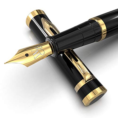 Wordsworth & Black Juego de pluma estilográfica, punta mediana, incluye 6 cartuchos de tinta y convertidor de recarga de tinta, estuche de regalo, bol