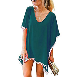 UMIPUBO Mujer Ropa de Baño Suelto Vestido de Playa Borla Verano Camisolas y Pareos Bikini Cover up (Verde Oscuro) precio
