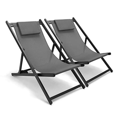 GARTIO Juego de 2 tumbonas de relajación, de aluminio, para jardín, con 6 respaldos ajustables, reclinables ergonómicos, para jardín, patio trasero, b