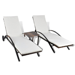Pareja de 2 tumbonas y Mesa de Jardín Exterior para Jardín Patio Porche o Piscina,con 2 Ruedas,Respaldo Regulable,Estructura de Acero,Tumbona, Ideal P en oferta