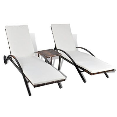 Pareja de 2 tumbonas y Mesa de Jardín Exterior para Jardín Patio Porche o Piscina,con 2 Ruedas,Respaldo Regulable,Estructura de Acero,Tumbona, Ideal P
