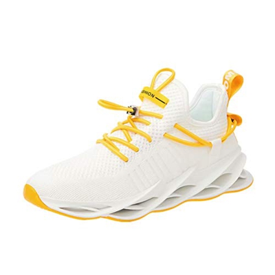 Sneakers Hombre Malla Tejida con Mosca Zapatos De Running Transpirables Casual Zapatos Gimnasio Zapatillas De Deporte Blanco 44