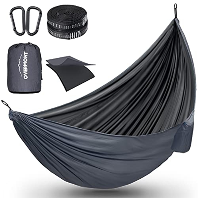 Overmont Hamaca Camping Viaje Dobles Capas Capacidad de Carga (280x185cm) Nylon Paracaídas|2 Correas de Nylon |Hamaca Interior Exterior Patio Beach Se