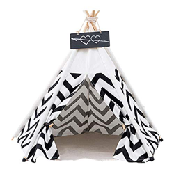 Huilai Tienda Tipi para Mascotas, Tienda Portátil De Lona De Algodón, Cama para Perros Y Gatos, Patrón De Cebra A Rayas, Extraíble Y Lavable, Casa De  características