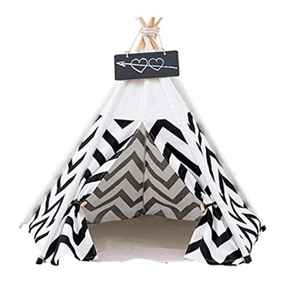 Huilai Tienda Tipi para Mascotas, Tienda Portátil De Lona De Algodón, Cama para Perros Y Gatos, Patrón De Cebra A Rayas, Extraíble Y Lavable, Casa De 
