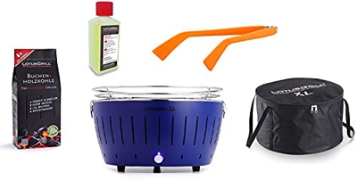 LotusGrill Juego de iniciación XL 1x parrilla XL 1 x carbón vegetal de 1 kg 1x pasta combustible de 200 ml 1x pinzas para salchichas 1x bolsa de trans