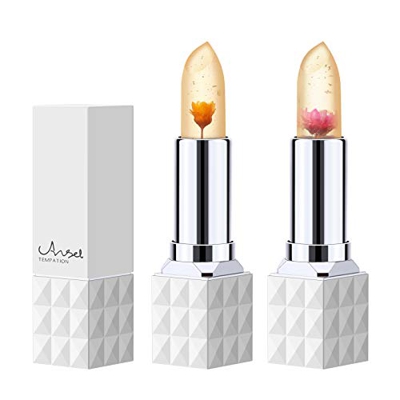 Jelly Pintalabios, Richaa 2 Piezas Temperatura Mágica color brillo labios, bálsamo labial nutritivo Larga Duración, Lápiz Labial Transparente con Flor