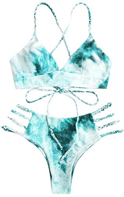 Bikinis para Mujer de Dos Piezas Bañador de Estampar con Tirantes Cruzados Brasileño Sexy Tanga