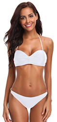 SHEKINI Bandeau Twist Halter para Mujeres Bikini Trajes de baño Parte Inferior del Anillo (M, Blanco) características