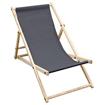 ECD Germany Silla de Playa Madera de Pino 3 Posiciones de Reclinación Plegable Tumbona Tradicional de Sol para Jardín o Balcón Antracita Impermeable H