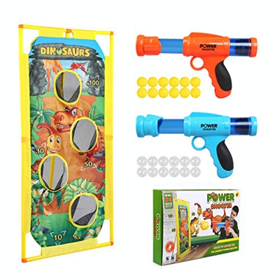 BelleStyle Juego de Tiro, Pistola de Bolas Juguete, Objetivo de Tiro Dinosaurio con 2 Piezas Lanzador Pelotas Espuma, 24 Bolas de Espuma Juegos Exteri