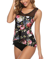 Aibrou Bañador Mujer Blouson Tankini Traje de baño Impreso/Color Sólido Camiseta sin Mangas Top y Pantalones Cortos 2 Piezas Traje de baño Adelgazante características