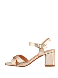 Marypaz, Sandalia tacón ancho metalizado con tiras para Mujer Dorado 37 EU precio