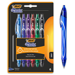 BIC Gel-ocity Quick Dry Bolígrafos de Gel de punta media (0,7mm) - Colores Surtidos, Blíster de 6 Unidades – Bolígrafo retráctil con tinta de secado u en oferta