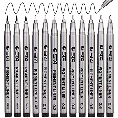 GOLDGE 12psc Plumas de Línea Fina Para Ilustración Artística Dibujo Técnico Documentos, Plumas de Dibujo Técnico para Manga Bocetar
