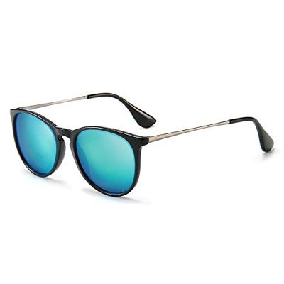 SUNGAIT Gafas de Sol Mujer Hombre Retro Redondas Unisex UV400 Proteccion(Marco Negro/Lentes Azules)-SGT567