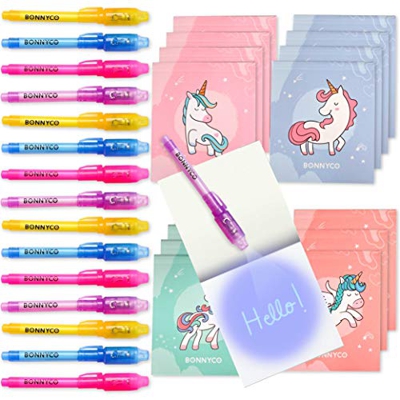 BONNYCO Bolígrafo Tinta Invisible y Libreta Unicornio Pack x16 Detalles Cumpleaños Niños, Regalos Cumpleaños Niños Colegio, Piñatas de Cumpleaños | Re