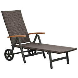 Outsunny Tumbona de Jardín de Ratán 192x74x55 cm con Respaldo Reclinable en 7 Posiciones Reposabrazos y Ruedas Marco de Aluminio para Patio Terraza Ba en oferta