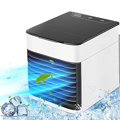 FUSIYU Mini enfriador de aire, mini aire acondicionado portátil 3 en 1, enfriador de aire y humidificador, ventilador y purificador con 3 velocidades 