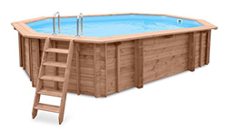 Piscina de jardín Sea Breeze para empotrar en suelo o para colocar sobre superficies, de madera, alargada, 6,07 x 3,96 x 131 m, con bomba, escalera y  en oferta