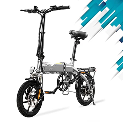 HITWAY Bicicleta eléctrica Plegable, Bicicleta eléctrica de 14"para Adultos, con Motor de 250 W, 3 Modos de Trabajo, batería extraíble de 7,5 Ah, auto