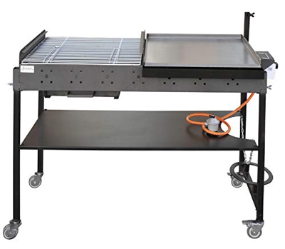 Barbacoa de Gas y Carbón Portátil con Plancha de Acero Inoxidable y Parrilla con Cincado Homologado | Asador Profesional de Doble Altura 1.450x1000x57