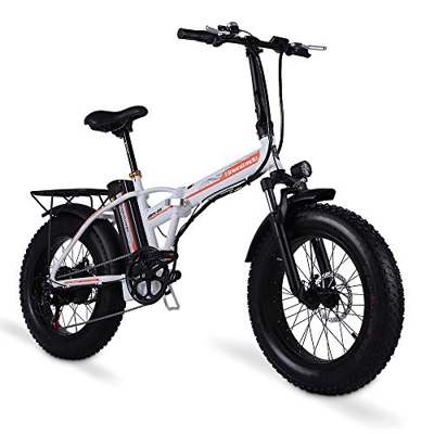 sheng milo Bicicleta eléctrica de 20 Pulgadas　Bicicleta eléctrica, Ｂicicleta eléctrica Plegable, Fat Tire Ebike, 48V 15AH, 500W (Blanco)