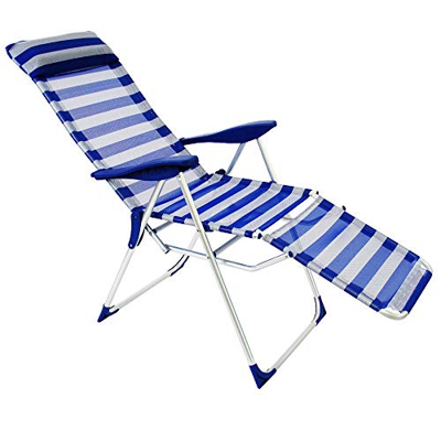LOLAhome Sillón de Playa Plegable Azul Marino de Aluminio de 61x58x106 cm