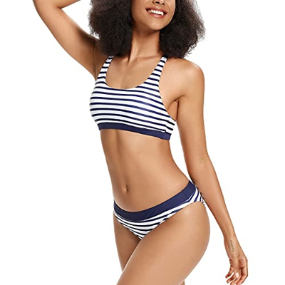 DURINM Mujer Bikini Bandeau de Rayas Traje de Baño de Tubo Brasileños Bañador Ropa de Bano Bikini Mujer Trajes de Baño con Relleno Push-Up Acolchado B