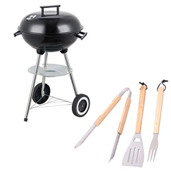 Barbacoa de carbón con Parrilla y Ruedas de Acero Negra - LOLAhome (Redonda con tapa, Con accesorios) en oferta