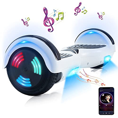 Hoverboard, Hoverboard Premium de 6.5 "- Altavoz Bluetooth - Potente Motor Dual - LED - Patineta eléctrica Self Balance Scooter (Blanco)